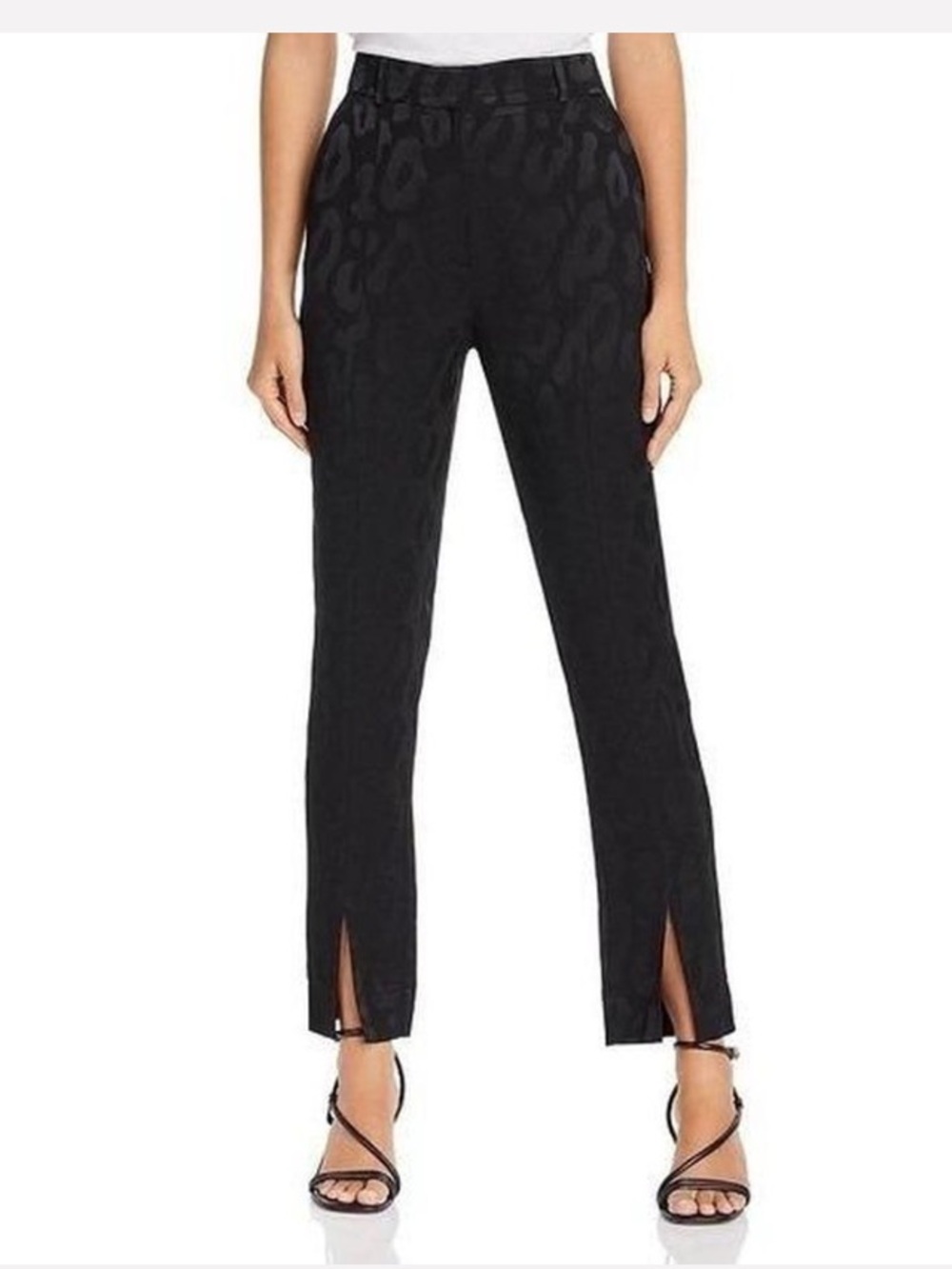 Anine Bing Black Leopard Straight-Leg Pants with Front Slits